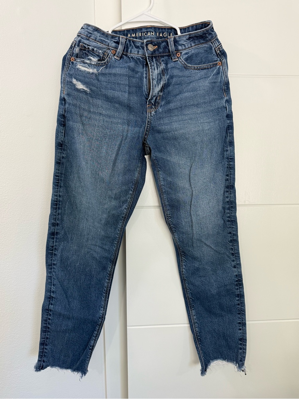 American Eagle Outfitters High-Rise Dark Blue Distressed Raw Hem Jeans